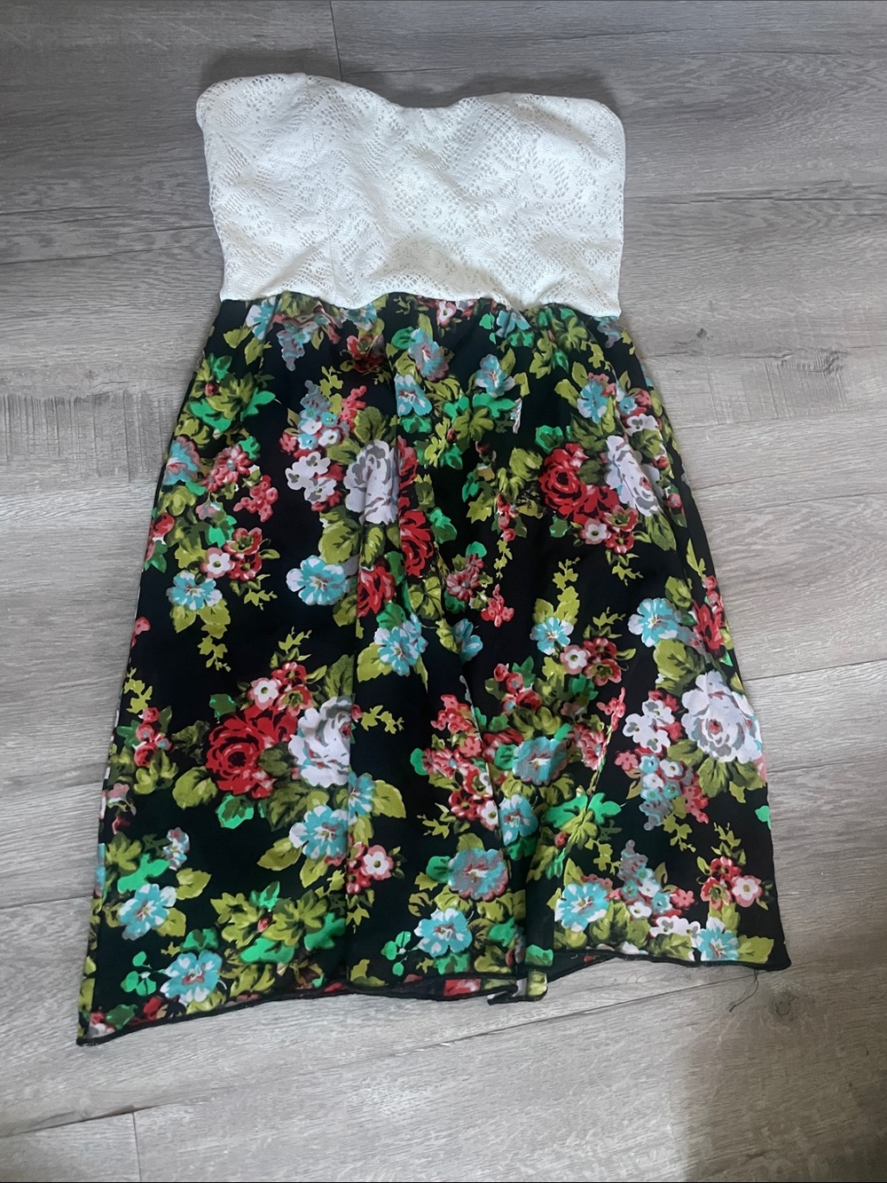 White Strapless Top Floral Skirt Dress
